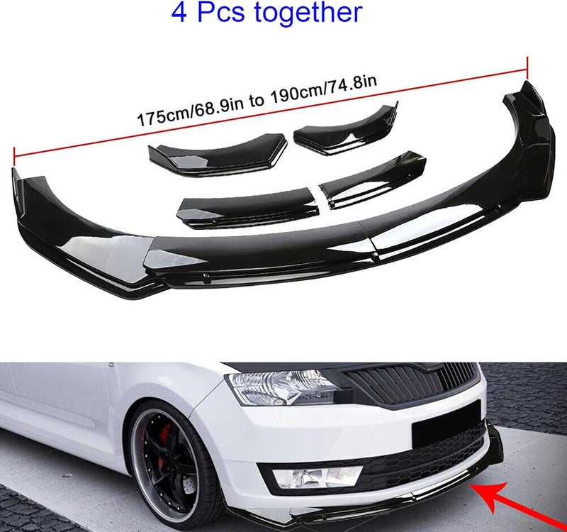 Propartauto Universal Front Bumper Lip Body Kit Spoiler with Strut Rod Tie Support Bars 8"-11" - Image 2